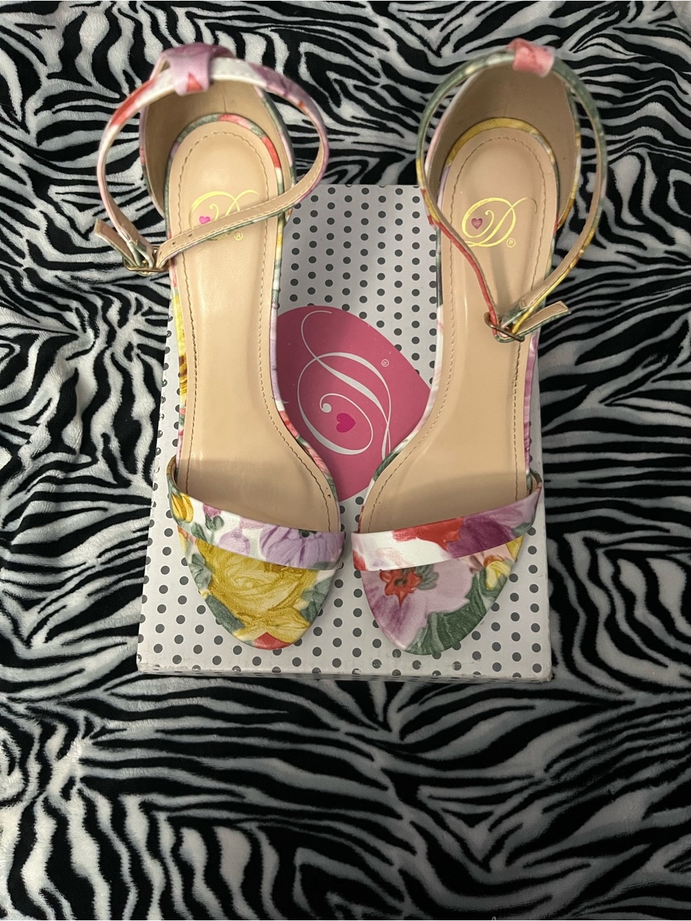 Delicious Floral Ankle-Strap Heels - Pink Multicolor